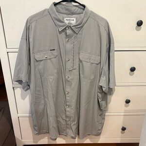Poncho Men's Short-Sleeve Button-Down Shirt in Light Gray